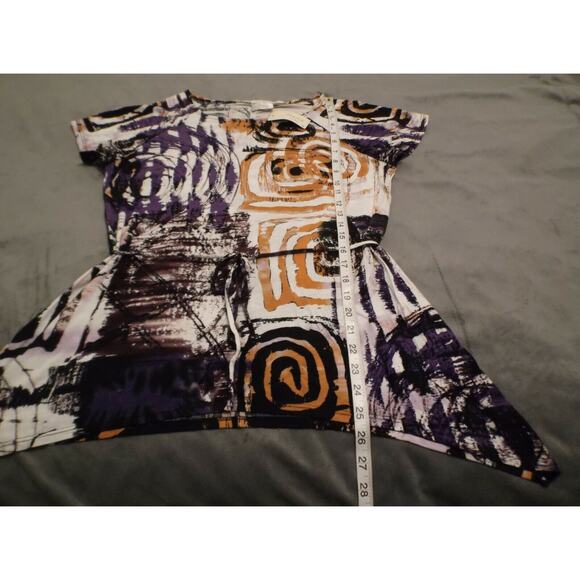 Marco New York Knit Top Women's M Multicolor Print Short Sleeve Tie Belt Tunic - Picture 9 of 9